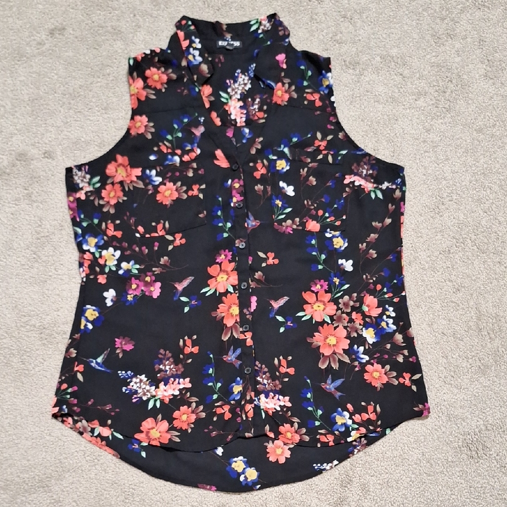 Express Black Floral Sleeveless Blouse